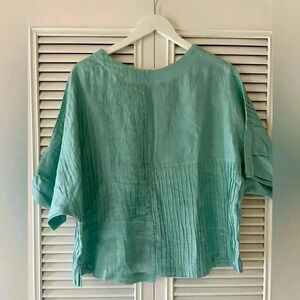 Kioti of Santa Fe Women’s Handmade Linen Mint Green Textured Kimono Blouse SZ L